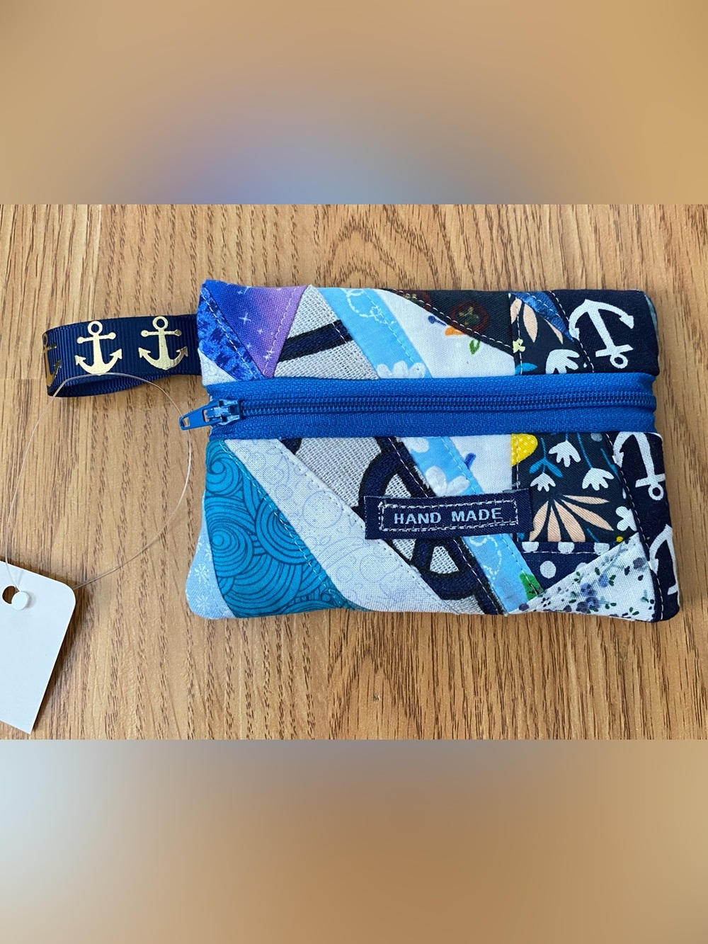 NEW Handmade Blue Patchwork Coin Purse with Zip
